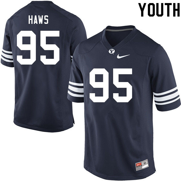 Youth #95 Caden Haws BYU Cougars College Football Jerseys Sale-Navy